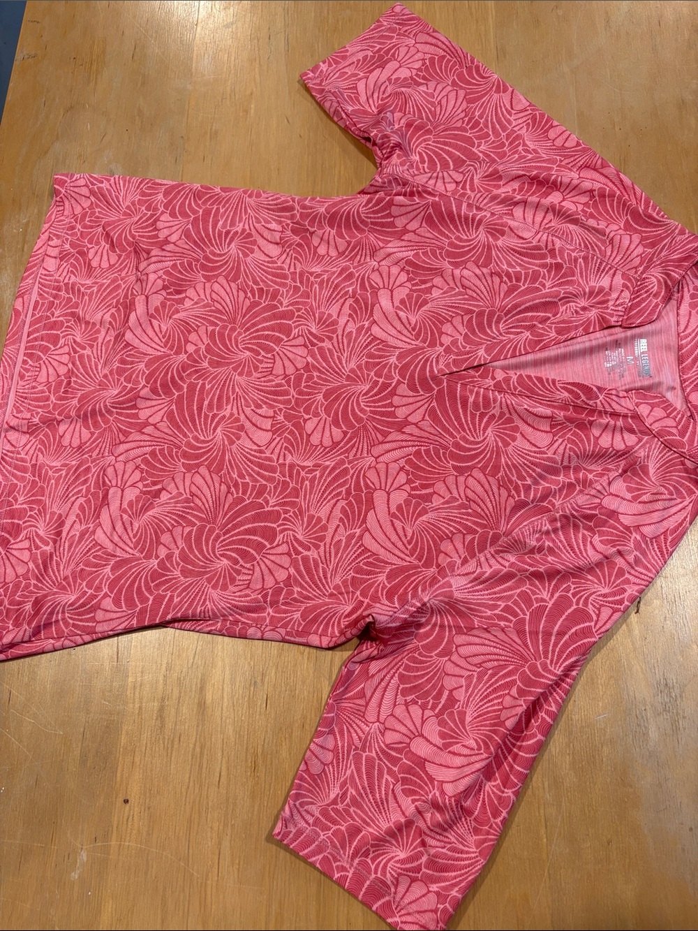 Reel Legends ~ Coral Pink Floral-Print V-Neck Top